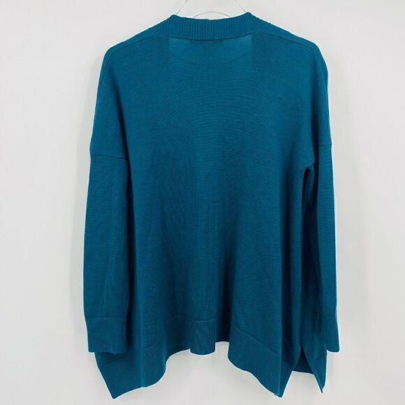 LOFT Size XS Dark Teal Wool Blend Open Front Long Sleeve Cardigan Sweater - Picture 9 of 9